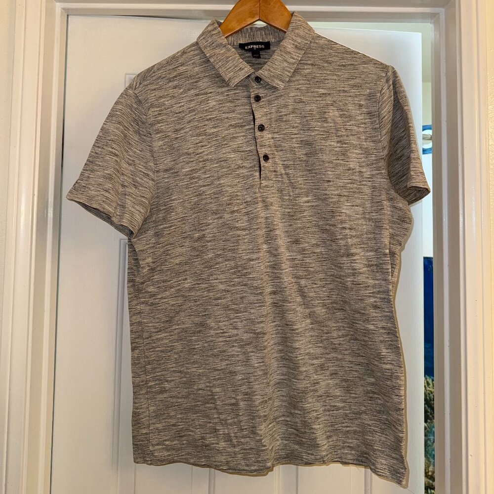 Express Men’s Polo Shirt Large Gray Textured Modern Fit Stretch